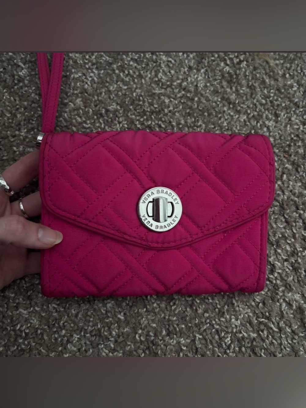 Vera Bradley Hot Pink Quilted Wristlet Wallet with Turn-Lock